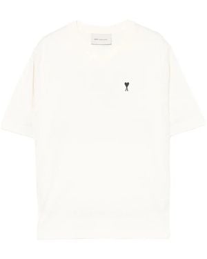 Ami Paris Ami De Coeur Slogan-Print T-Shirt - White