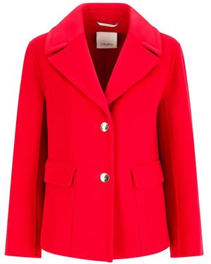 Max Mara Button-Up Virgin Wool Breasted Coat - Red