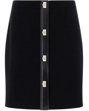 Ferragamo Skirt With Leather Trims - Black