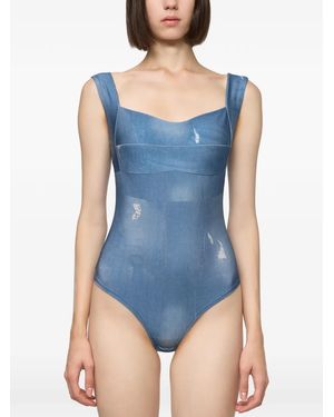 Atu Body Couture Denim-Print Corset Top - Blue