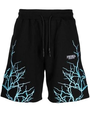 Phobia Lightning-Embroidered Cotton Shorts - Black