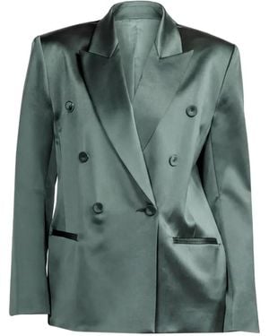 The Sei Double-Breasted Satin Blazer - Green