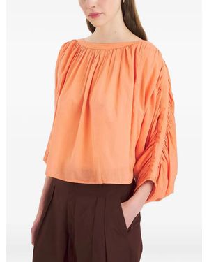 Antik Batik Fruti Ruched-Sleeve Boat-Neck Top - Orange