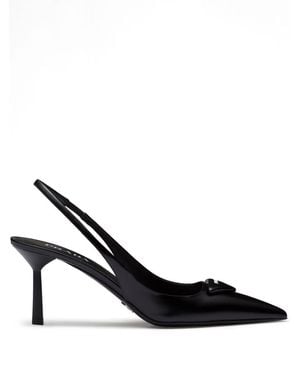 Prada Leather Logo Slingback Court Shoes - Black