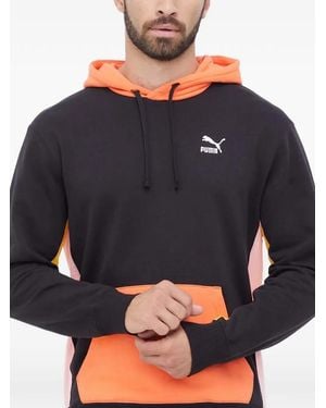 PUMA Colour-Block Logo-Print Hoodie - Blue