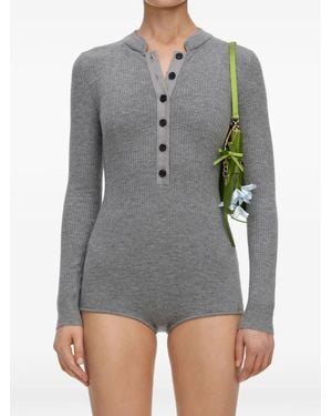 Self-Portrait Button Knit Playsuit - Grey