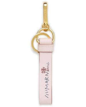Marni Leather Keyring With Mending-Embroidery - White