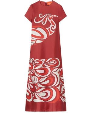 La DoubleJ Swing Bird-print Silk Maxi Dress - Red