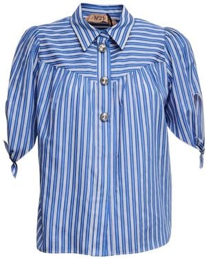N°21 Striped Jewelled-Button Shirt - Blue