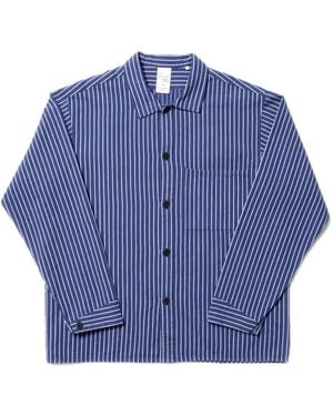 Nudie Jeans Striped-Pattern Pocket-Patch Shirt - Blue
