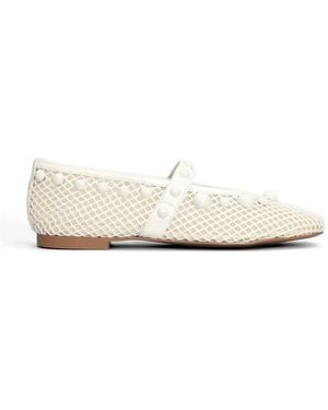 Bibi Lou Bead-Embellished Mesh Ballet Flats - White