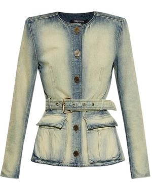 Balmain Chaqueta Vaquera Con Cinturón - Azul