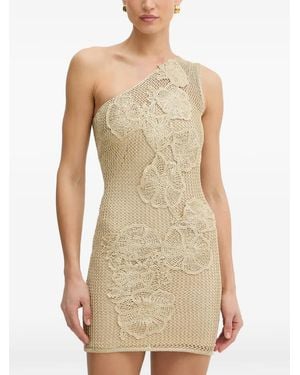 SIMONA CORSELLINI Crochet-Knit Floral-Appliqué Mini Dress - Natural