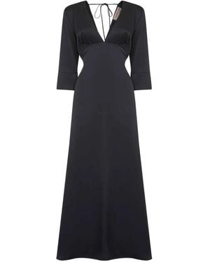 Blanca Vita Neck-Tie Flared Maxi Dress - Black