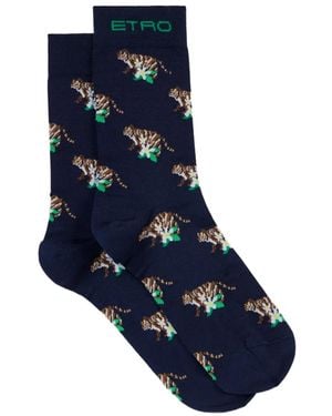 Etro Socken aus Tiger-Jacquard - Blau