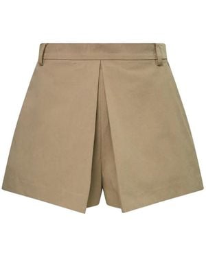Pushbutton Pleated A-Line Shorts - Natural