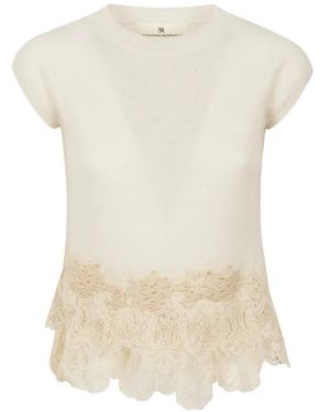 Ermanno Scervino Lace-Trimmed Cashmere Top - White