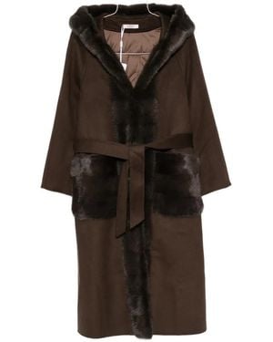 Liska Fur-Trim Hooded Coat - Brown