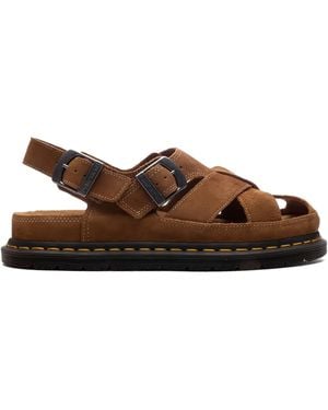 Dr. Martens Buckle-Detail Suede Flat Mules - Brown