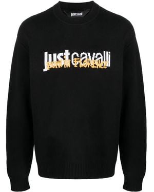 Just Cavalli Intarsia Knit Logo Cotton Jumper - Black