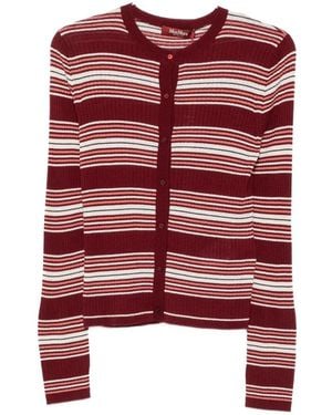 Max Mara Piombo Striped Ribbed-Knit Cardigan - Red