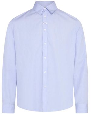 Martine Rose Vertical-Stripe Logo-Patch Shirt - Blue