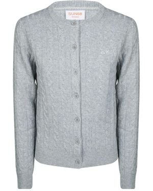 Sun 68 Cable Cardigan Mit Rundem Ausschnitt - Grau