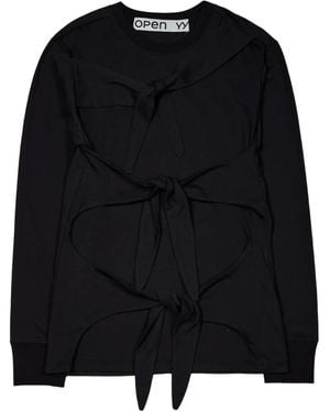 OPEN YY Tie-Detail Long-Sleeve Top - Black