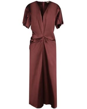 Blanca Vita Ruched V-Neck Midi Dress - Red
