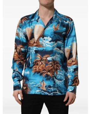 Dolce & Gabbana Graphic-Print Silk Shirt - Blue