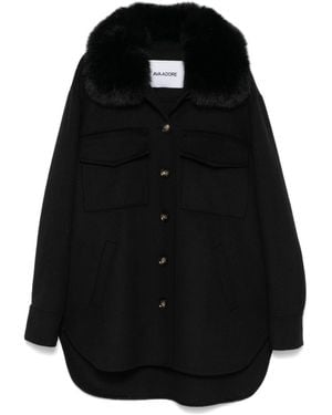 Ava Adore Felted Wool Faux-Fur Collar Coat - Black