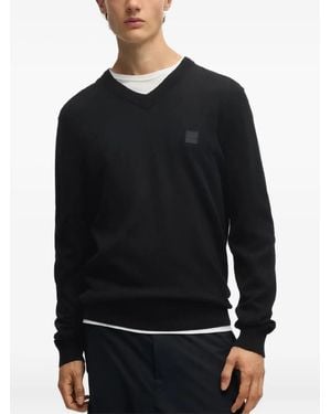 BOSS V-Neck Logo-Patch Jumper - Black