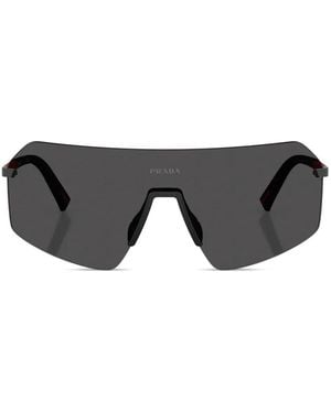 Prada Linea Rossa Shield-Frame Sunglasses - Black