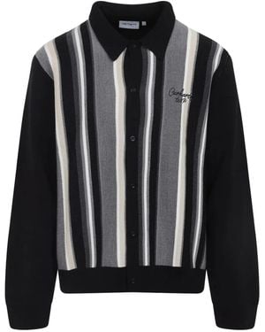 Carhartt Gestreifter Bainter Cardigan Mit Polokragen - Schwarz