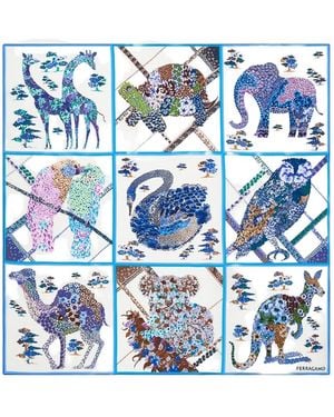 Ferragamo Patchwork Printed Silk Scarf - Blue