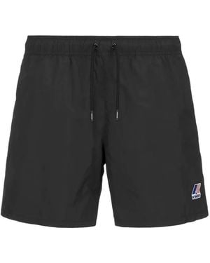 K-Way Le Vrai Olivier Logo-Patch Drawstring Swim Shorts - Black