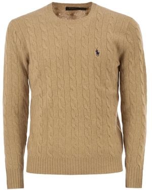 Polo Ralph Lauren Cable-Knit Embroidered-Logo Jumper - Natural