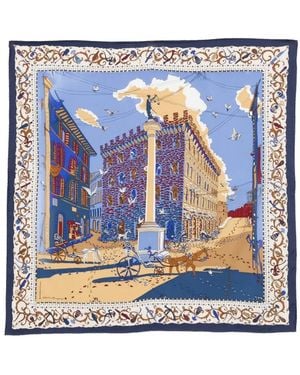 Ferragamo Palazzo Spini Feroni-Print Scarf - Blue