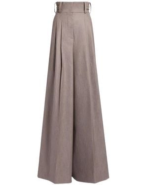 Elie Saab Pleated Twill Trousers - Brown