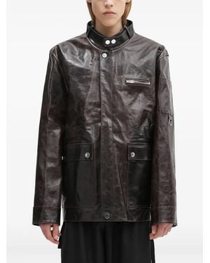 Wales Bonner Snap-Fastening Flap-Pockets Leather Jacket - Black