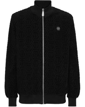 Philipp Plein Embossed Monogram Zip-Up Jacket - Black