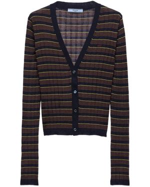 Prada Cardigan En Cachemire Et Soie À Rayures - Black