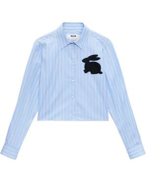 MSGM Appliqué Striped Shirt - Blue