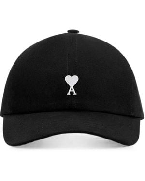 Ami Paris Cotton Cap With Ami De Coeur - Black