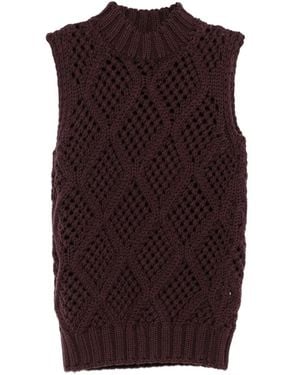 Eleventy Cable-Knit Sleeveless Top - Purple