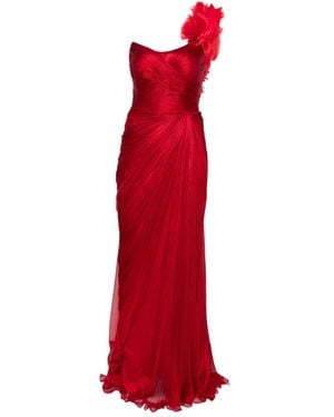 IRIS SERBAN Haziel Rose-Embellished Silk Dress - Red