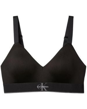 Calvin Klein Logo-Print Elasticated-Underband Bra - Black