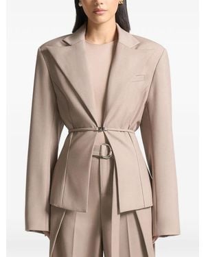 Manière De Voir Wide-Shoulder Tailored Blazer With Twin Belt - Natural