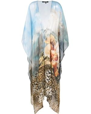 Roberto Cavalli Graphic-Print Silk Kaftan - Blue