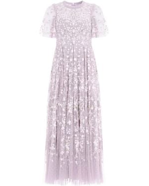 Needle & Thread Victoria Ditsy Floral-embroidered Midi Dress - Purple